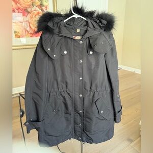 Burberry Black Hooded Ski Jacket with real Fox Fur Trim